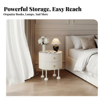 Curved Corners Fluted Drawer Nightstand Modern Aesthetic Round Fluted 2-Drawer Cabinet Spacious Storage Bedside Table Scratch-Resistant Top for Homeowners, Apartment Dwellers, Interior Designers, Living Room, Small Areas, Home Office