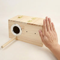 Wood Bird Box with Perch, Horizontal Nesting Box for Lovebird and Parakeet, Insulated Wooden Bird House with Mounting Hardware 137/145