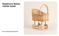 Baby Basket Stroller Handwoven Rattan Baby Carriage Basket Wicker Carriage Planter Natural Portable Handle for Nursery, Display