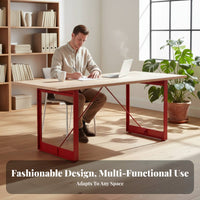 Spacious worksurface Panel Leg Desk Natural Wood Look Large Desk with Metal Legs Multi-Purpose Office Furniture Modern Design for Remote Workers, Professionals, Homeowners, Conference Room, Studio, Bedroom