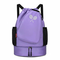 Multi-Use Badminton Bag Backpack Lightweight Shoe Compartment Backpack Large Capacity Gym Drawstring Bag Carry Handles for Swimming