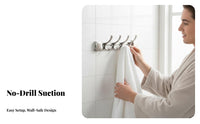 Suction Cup Hook Rack Heavy Duty No Drill Wall Hooks Easy to Install & Remove Behind Door Coat Rack for Renters, Students, Washroom, Entryway, Bedroom