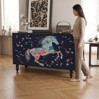 Cabinet with Doors Decorative Floor Cabinet Printed Credenza for Living Room, Entryway
