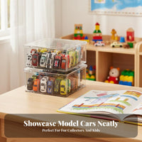 hinged lid Divided Car Container Compartmentalized Toy Organizer Stackable Display Case particle-resistantproof for Collectors, Children, Hobbyists, Desktop, Playroom, Bedroom, Shelf