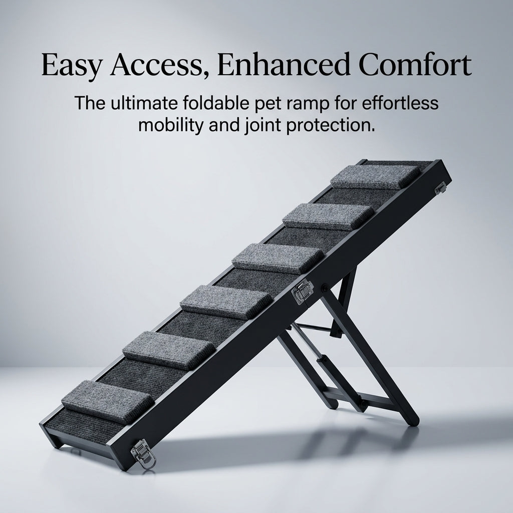 Dog Ramp for Bed and Sofa with Portable Foldable Design, Adjustable Height for Elderly Small Pets, Sturdy Steps for Couch Access