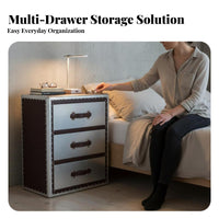 utilitarian design Bedside Drawer Cabinet Vintage Look Riveted pilot-inspired End Table Sturdy and long-lasting Nightstand space-saving Design for Interior Decorators, Apartment Dwellers, Bedroom, Small areas, Dorm Room, Man Cave