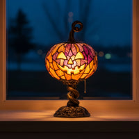 Stained Pumpkin Table Lamp Ornate Pumpkin Lamp with Pull Chain Ambient Light for Living Room