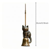 Cat Wind Chime Textured Bronze Cat Chime House Decoration Small Bell Hanging Ornament Cord Cord Hanging for Entryway, Window