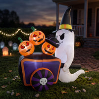 Lighted Ghost Inflatable with Pumpkin Cart LED Inflatable Ghost with Jack-O-Lanterns Spooky Yard Decoration Glowing for Haunted House