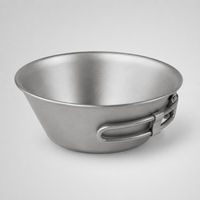 Titanium camping bowl 300ml, outdoor cooking bowl with handle, ultra-light & corrosion-resistant for hiking, includes drawstring bag