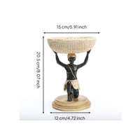 Woven-Look Basket Tray Figurine Gold-Toned Hand-Painted Resin Figurine Tabletop Home Decor Round Base