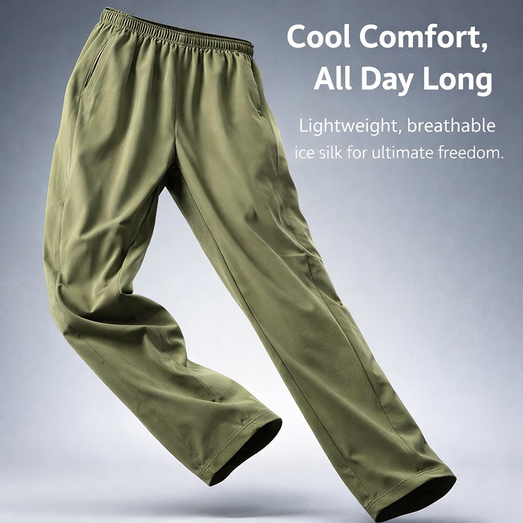 Tracksuit Bottoms Men Ice Silk Nylon for Running and Walking, Joggers with Quick Dry Breathable Material