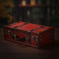 Wooden Chest with Handle Portable Vintage Suitcase Decorative Keepsake Box for Studio