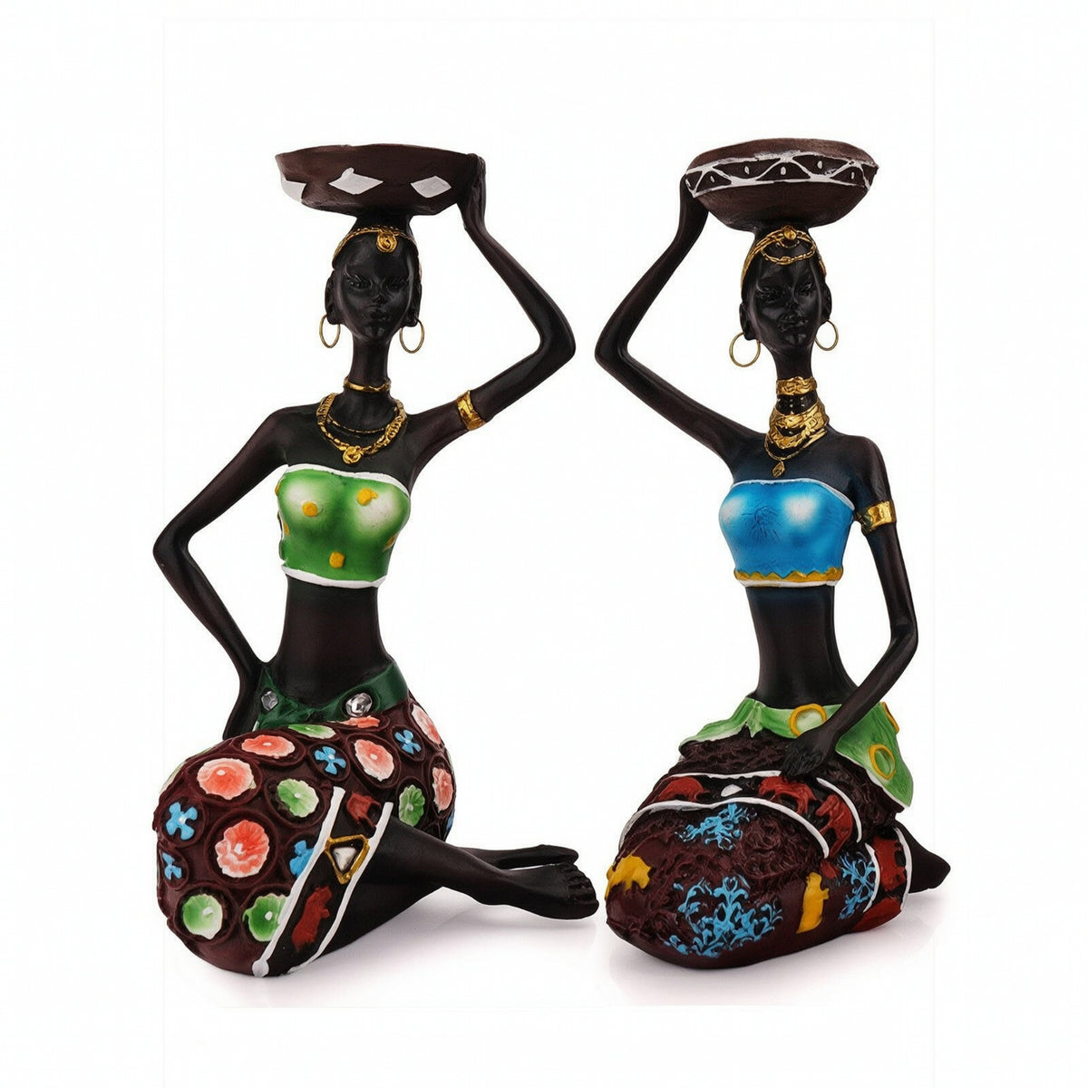 2 Pieces Candle Holder Figurines Hand-Painted Sculpture Ethnic for Living Room