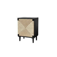 Black Finish Woven-Front Bedside Table Boho aesthetic Nightstand artisanal Design Storage Cabinet sturdy Construction for Guesthouse Owners, Homeowners, Interior Designers, Living Room, Hallway, Office, Closet