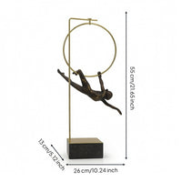 Human Figure Sculpture Gold-Tone Sculpture with Metal Stand Decorative Athletic Pose Statue for Living Room, Bookshelf