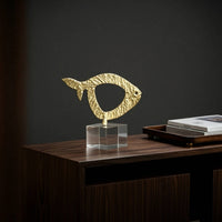 Fish Statue with Crystal Base Metal Fish Sculpture Elegant Decor for Living Room, Office Desk