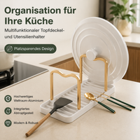 Space Aluminum Pot Lid Holder, Double-Sided Kitchen Utensil Holder for Countertop, Space-Saving Pot Lid Organizer, 12.5x13.9x18.5cm