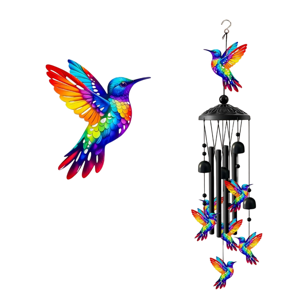 Outdoor Hummingbird Wind Chime Porch Wind Chime with Bells Balcony Hanging Bell Decoration Colorful for Gardeners