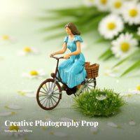 1:64 Scale Cyclist Figure Photography Prop Miniature Female on Two-Wheeler Tiny Two-Wheeler Cyclist Model Highly Detailed