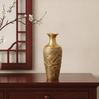 Brass Vase with Dragon Relief Textured Antique Style Brass Vase Traditional Centerpiece Vases for Dried Flowers