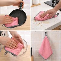 Oil Resistant Microfiber Cloths and Dishcloths, Microfiber Dishcloths 25x25 cm for Stovetop, Washable Weave Pattern Reusable Kitchen Cleaning Tool