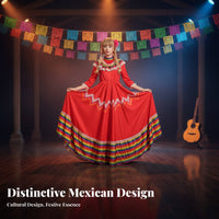 2 Pieces Mexican Folklorico Dress Inclu of S Headpiece Traditional Mexican Dance Costume Rainbow Hem Dance Dress Lively Hues