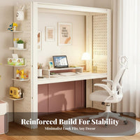 All-in-Single Design Desk Bookshelf Pegboard Combo Space Saving Pegboard Organizer Desk Spacious Desktop Gaming Computer Workstation Multi-Purpose for Students, Teenagers, Telecommuting Workers, Study Room, Bedroom