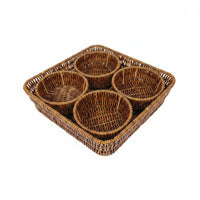 4 Compartment Snack Serving Platter Easy to Clean Woven Serving Tray with Dividers Water-Resistant-Resistant Dried Fruit and Nut Tray for Party