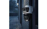 Two-Way Voice Outdoor Camera with Wall-Mount Bracket Waterproof Dual Lens Security Camera Power over Ethernet Wired for Homeowners, Shop Owners, Home Entrances, Yards, Shops