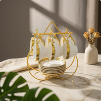 6 Sets Ceramic Coffee Cup Set Gift Idea Gold Rim Cup Set Space-Saving Rack