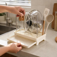 Stainless Steel Pot Lid Holder with Drain Rack for Kitchen Countertop Sink