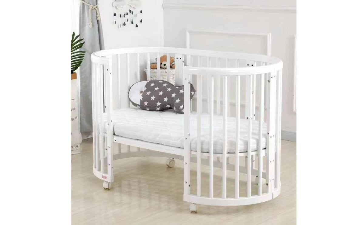 Grows with Your Child Convertible Oval Crib Extendable Design Multi-Functional Infant Bed Space Saving Toddler Table and Chair Set for Infants, Newborns, Toddlers, Bedroom, Playroom