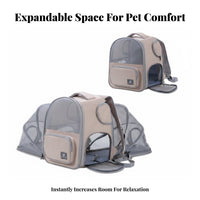 Large Capacity Expandable Cat Backpack Built-in Safety Leash Expandable Mesh Rucksack Comfortable Padded Straps Pet Carrier Multiple Openings for Small Dog Owners, Travelers, Hikers, Travel, Vet Visits, Public Transportation, Outdoor Activities