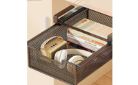 Beneath-Desk Hanging Basket Pull-out Hanging Desk Organizer Space-Saving for Telecommuters, Students, Home Office, Dorm Room