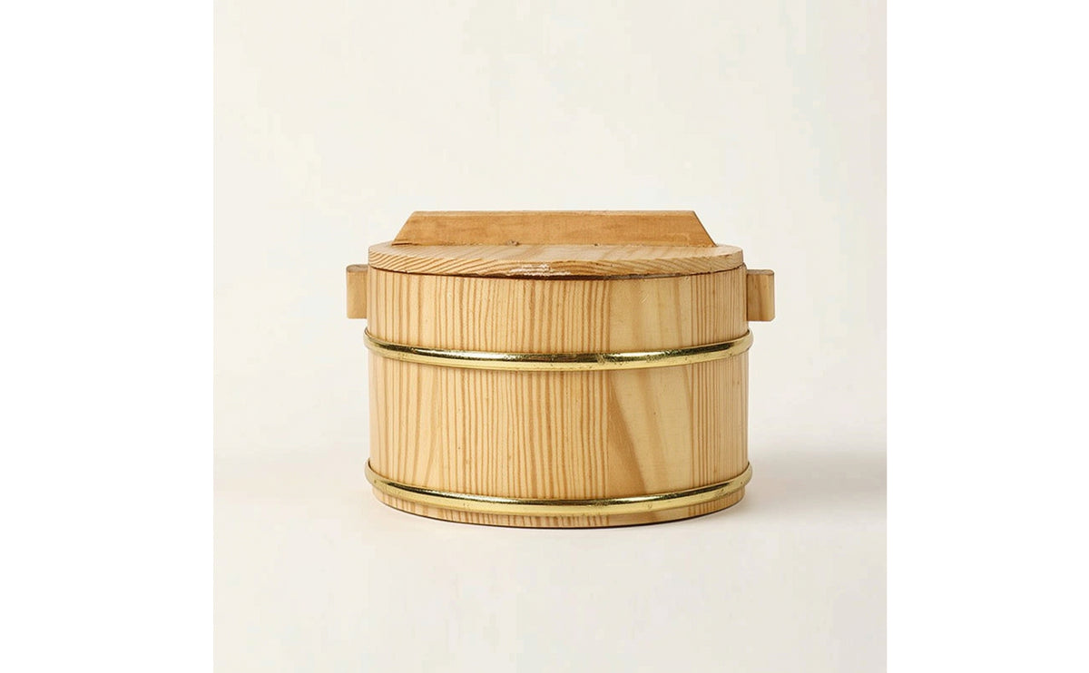 Wooden Rice Bucket with Lid Round Steamed Rice Container with Lid Sushi Tub Rustic Hangiri Reusable for Caterers, Catering