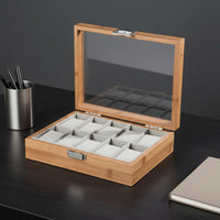 Bamboo Watch Collection Box Clear View Lid Wooden Watch Box Individual Organizer Debris-Resistant Removable Pillows for Men