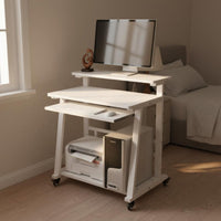 Modern Minimalist Design Rolling Bedside Desk Space Saving Mobile Computer Desk Multi-Functional Mobile Computer Cart Stable Structure for Students, Bedroom, Dorm Room