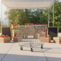 Heavy Duty Galvanized Supermarket Trolley 4 Wheels Warehouse Trolley Rust Resistant Storage for Retailers
