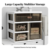 Transparent Drawers Multi-Drawer Storage Box with Top Tray Large Capacity Desktop Organizer adaptable Household Container particleresistant for Office Workers, Makeup lovers, vanity, Bedroom, Bathroom, Craft Room