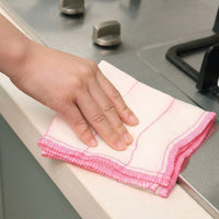 5 Layer Cotton Gauze Dish Cloths, Lintless Dish Cloths for Dishwashing, Textured Oil-Resistant White and Pink Stitched Edge Dishcloths, 5 Pack