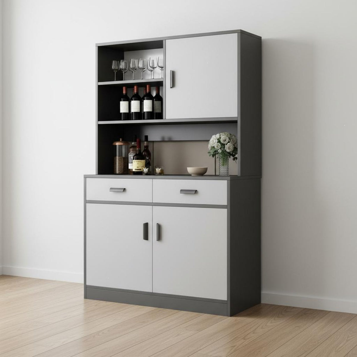 Storage Cabinet with Vino Rack Modern Design Vino Bar Display Cabinet Large Capacity Dining Room Buffet Hutch for Families, Homeowners