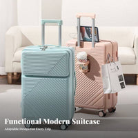 Built-in Combination Lock Front-Accessing Suitcase Retractable Handle Mount Wheel Carry-on Long-Lasting Luggage Lightweight for Travelers, Students, Adults, Vacation, Airport, Weekend Trip Getaway