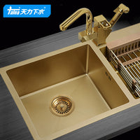 TALEA Gold Titanium-Plated Sink Drainer with Brushed Finish and Round Overflow Hole