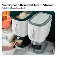 Moisture-Proof 10kg Rice Storage Bin Large Capacity Press-Button Grain Dispenser Airtight Seal
