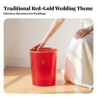 Red Wedding Trash Can Long-Lasting PP Material Chinese Wedding Dowry Container Festive Plastic Container Gold-Tone Edge