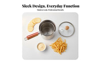 Multi-Purpose Deep Fryer Pot with Basket Easy to Clean Stainless Steel Fryer Pot Induction Compatible Pork Grease Keeper Rapid Heat Conduction