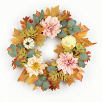Artificial Wreath with Dahlias Realistic Fall Wreath with Pumpkins for Entryway