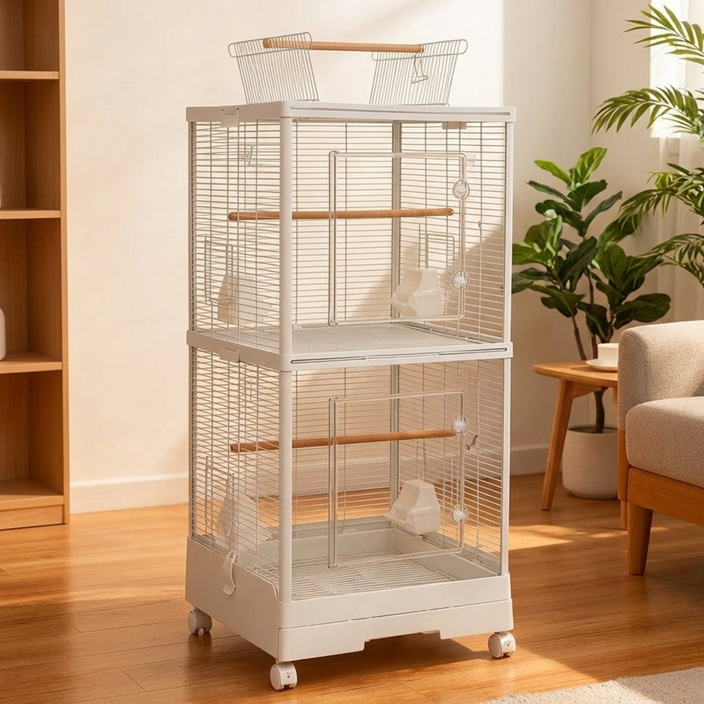 Sugar Glider Cage and Double Layer Metal Small Animal Enclosure with Divider Net, Mobile Flying Squirrel Cage for Playing and Sleeping Habitat