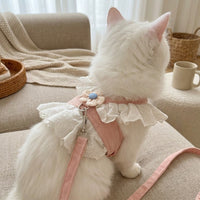 Cat Harness and Leash Set, Pink Nylon JK Style Harness for Small Cat, Walking Vest with 1.5 meter Leash for Pet, Small Medium Fit